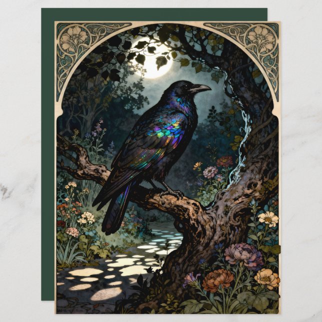 Art Nouveau Raven Scrapbook Paper (Devant / Derrière)