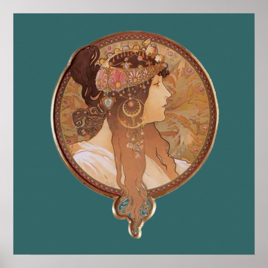Art Nouveau - tête bizantine, l'affiche de brune Poster