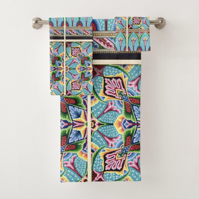 Art nouveau textile coloré abstrait art bleu (En situation)