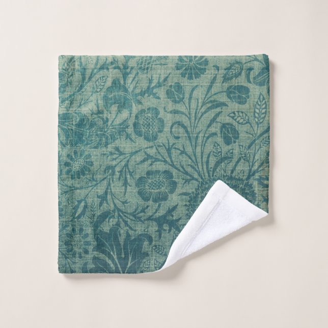 art Nouveau, turquoise, style William Morris, flor (Gant de toilette)