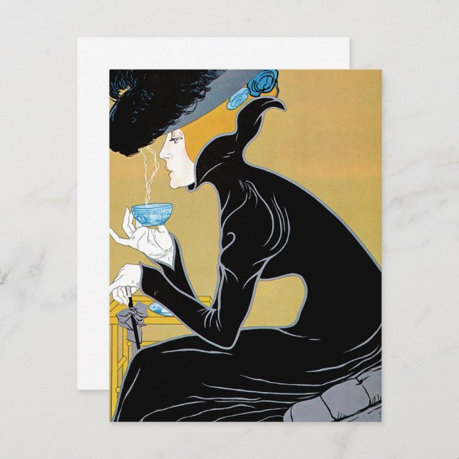 Art Nouveau vintage, Marco Polo Tea Invitation (Devant / Derrière)