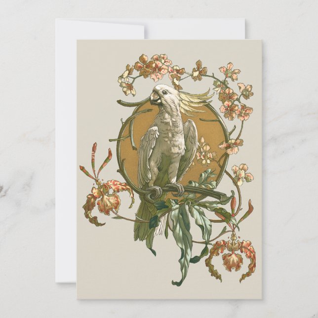 Art Nouveau vintage, oiseau cacatoès, fleurs d'orc (Devant)
