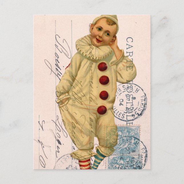 Art numérique de carte postale clown vintage (Devant)