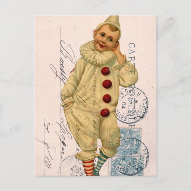 Art numérique de carte postale clown vintage (Devant)