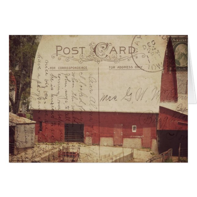 Art numérique de carte postale Red Barn (Devant horizontal)