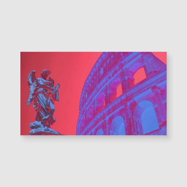 Art numérique rouge, bleu du Colisée et statue (Devant)