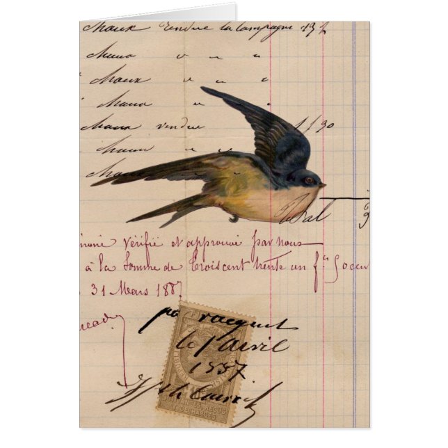 Art numérique vintage d'oiseau et de papier pour (Devant)
