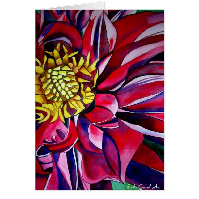 Art original de fleur d'abrégé sur fleur de dahlia (Devant)