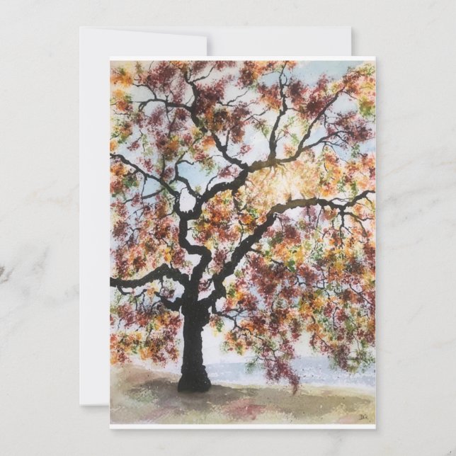 Art original de l'arbre rouge sur carte blanche (Devant)