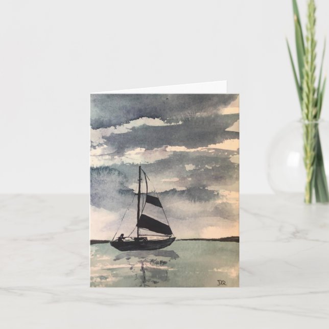 Art original sur bateau à voile sur carte blanche (Devant)