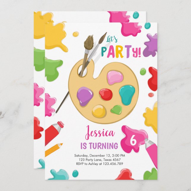 Art Party Anniversaire Invitation Peinture Artisan (Devant / Derrière)