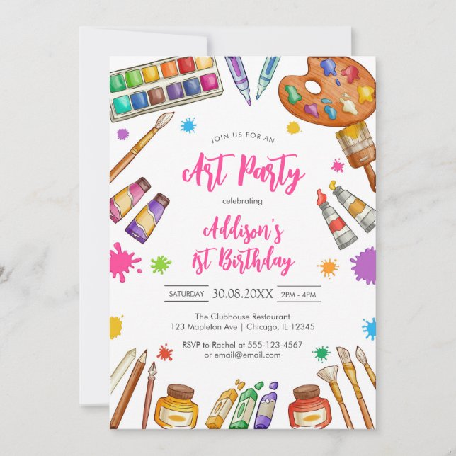 Art Party Painting Craft Birthday Party Invitation (Devant)