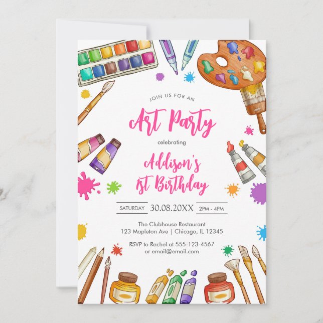 Art Party Painting Craft Birthday Party Invitation (Devant)