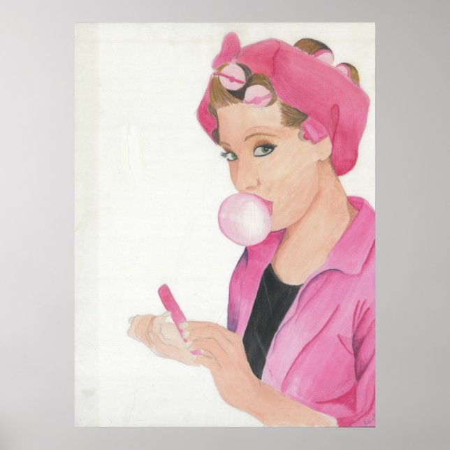 Art Peint à la main rose Imprimer Poster Peinture  (Devant)