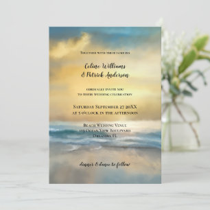 Art Peint Plage Mariage Invitation