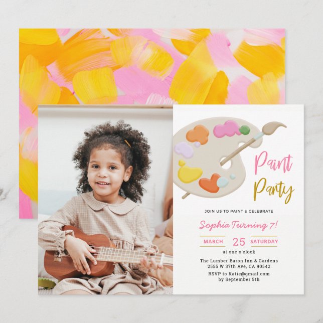 Art Peinture Anniversaire Fête Photo Invitation (Devant / Derrière)