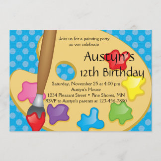 Art Peinture Bleu Invitations d'anniversaire