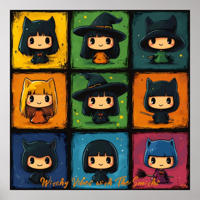 Art Pop Chibi Sorcières Grille Mignon Art Mural Ha (Devant)