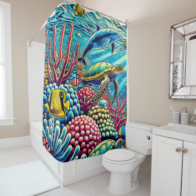 "ART POP UNDERWATER" - RIDEAU DE DOUCHE (En situation)