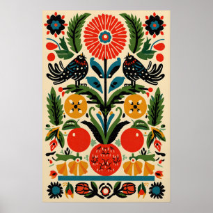 Art populaire mexicain – Affiche d'oiseau coloré e