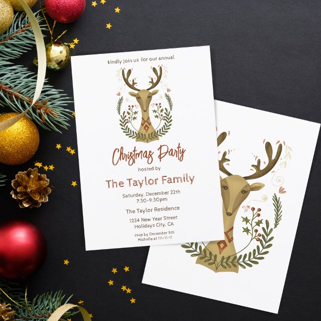 Art populaire moderne Noël Reindeer Invitation (Créateur téléchargé)