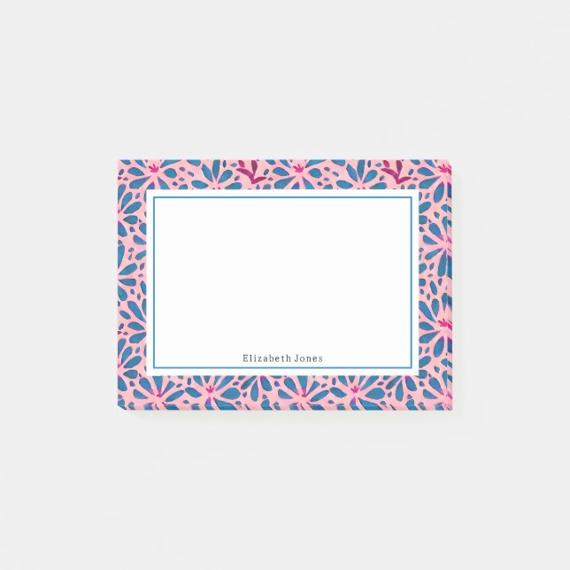 Art populaire rose et bleu Floral Post-it Notes (Devant)