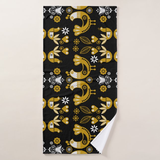 Art populaire scandinave  Oiseaux (Serviette de bain)