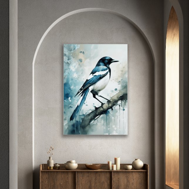 ART Poster : Elegant Magpie l Blue, Grey, Navy l  (Créateur téléchargé)