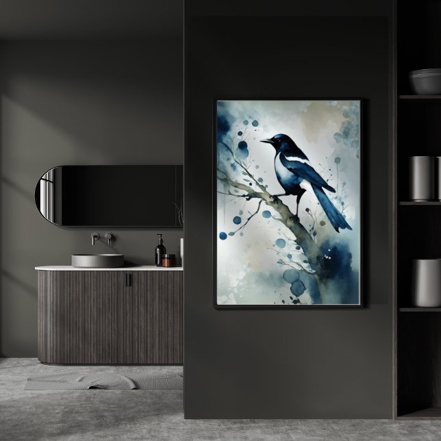ART Poster : Elegant Magpie l Blue, Grey, Navy l  (Créateur téléchargé)