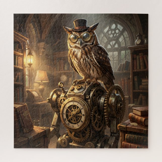 art puzzle horloge mécanique de hibou steampunk (Vertical)