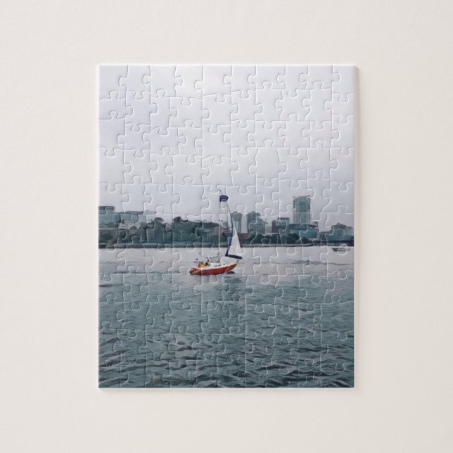 Art Red Sailboat Navy Jigsaw Puzzle (Vertical)