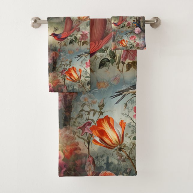 Art surréaliste avec fleurs et oiseaux (En situation)