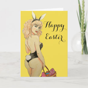 Art tiré par la main heureux de carte de Pâques