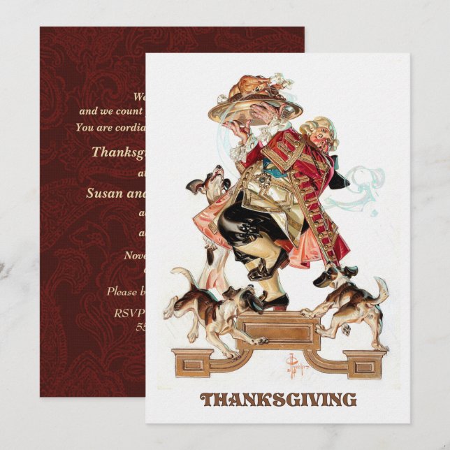 Art vintage Design Dîner Thanksgiving Invitations (Devant / Derrière)