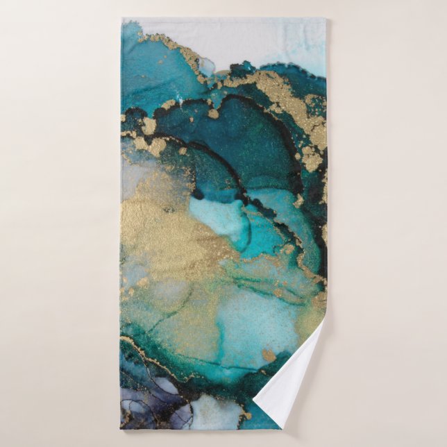 Artabstracte turquoise d'alcool d'alcool noir, art (Serviette de bain)