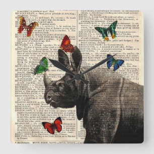 Arte modifiée Rhinoceros Papillons Horloge murale