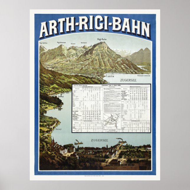 Arth Rigi Bahn Suisse Poster vintage 1892 (Devant)