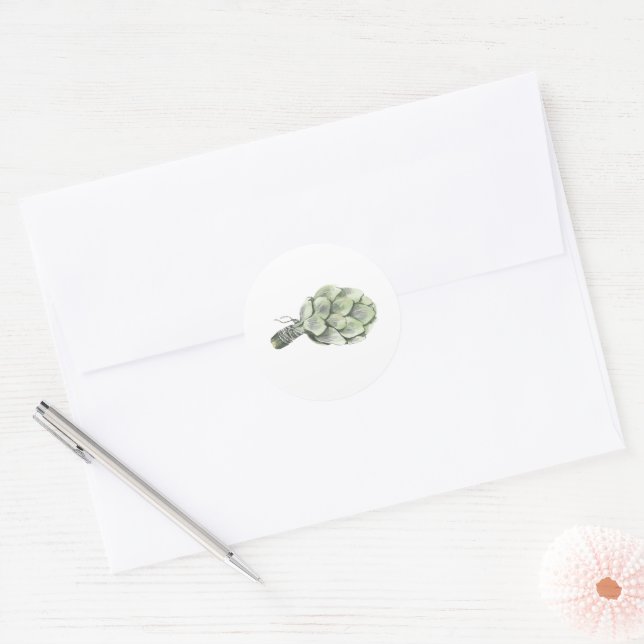 Artichaut Aquarelle Classique Rond Autocollant (Enveloppe)