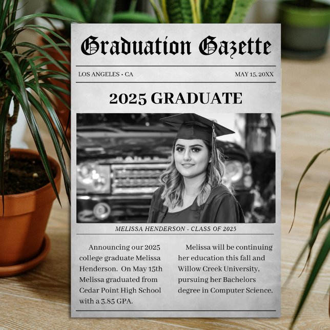 Article de journal Faire-part de graduation (Newspaper Article Graduation Announcement
)
