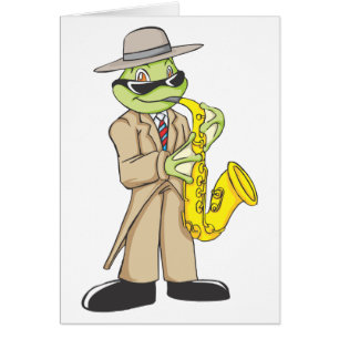 Artiste heureux de saxophone de grenouille