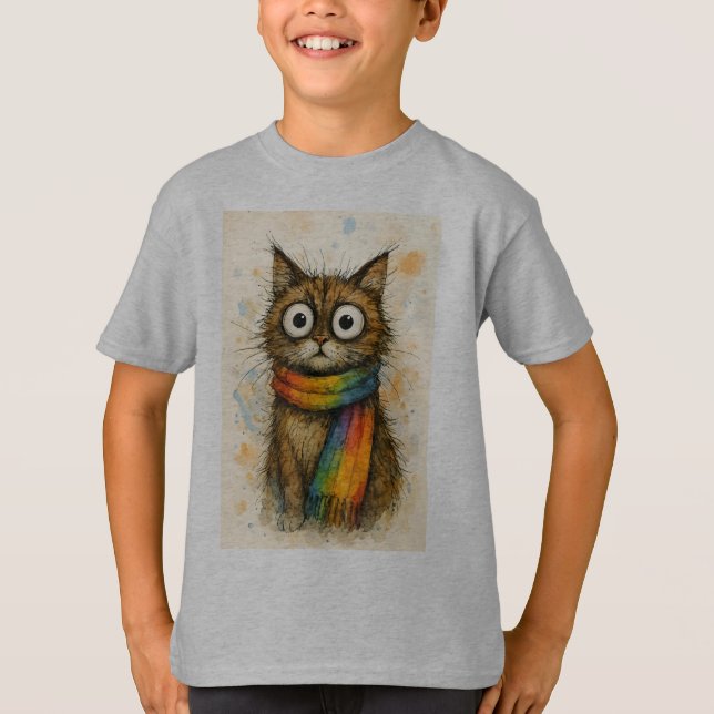 Artistic Cat with Glasses Kids T-Shirt - Fun Felin (Devant)