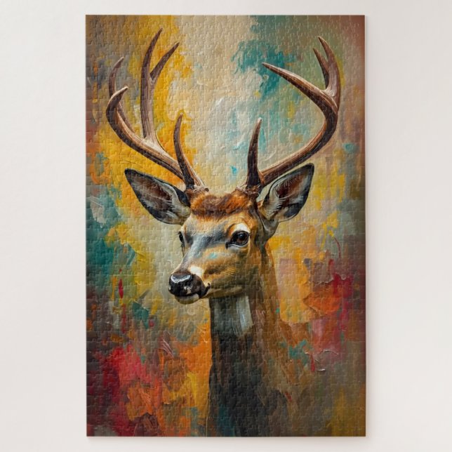 Artistic Deer Portrait Vibrant Oil Painting Puzzle (Vertical)