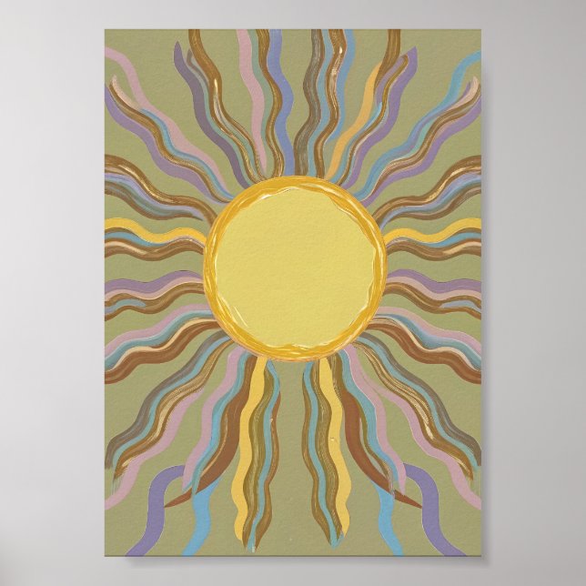 Artistic Retro Sunburst Minimalist Wavy Ray Poster (Devant)