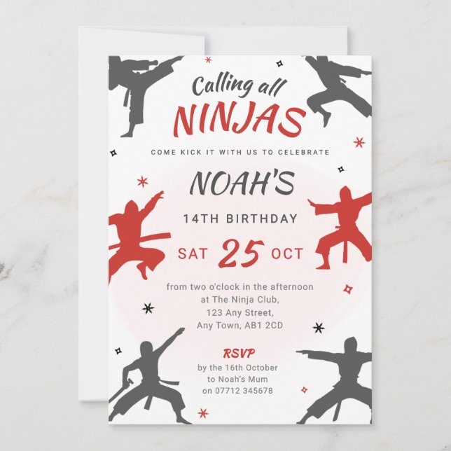 Arts martiaux Invitation d'anniversaire - Ninja/Ka (Devant)