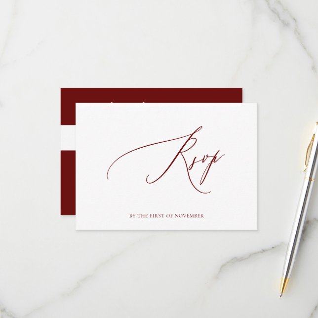 ArtsApp Élégant Bourgogne RSVP Calligraphie Luxe (Devant/Arrière en situation)