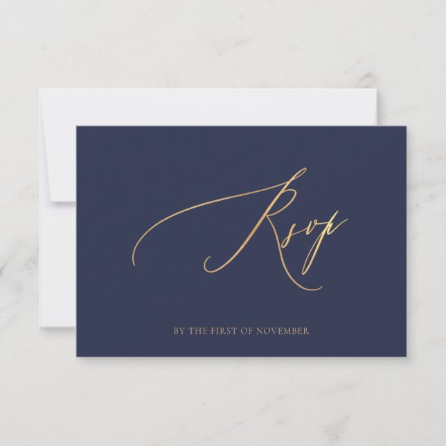 ArtsApp Élégant RSVP Bleu Nuit Calligraphie Luxe (Devant)