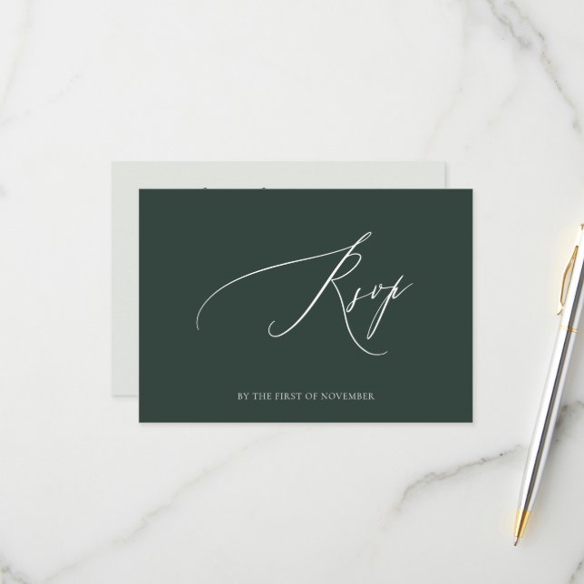 ArtsApp Élégant Vert Luxuriant RSVP Calligraphie L (Devant/Arrière en situation)