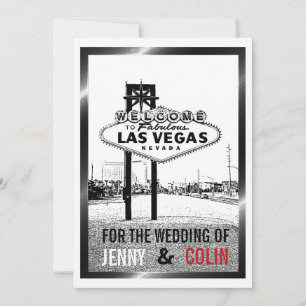 Artsy Black White Red Las Vegas Faire-part de mari