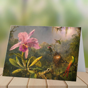 Artsy brésilien Cattelya Orchid et 3 colibris