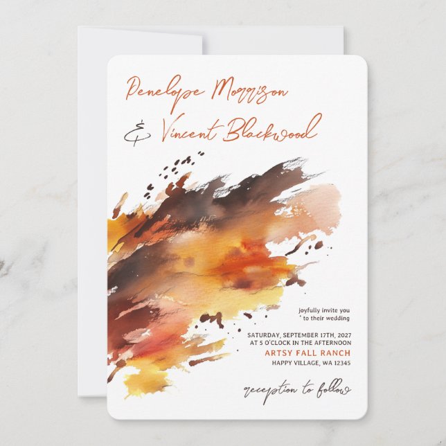 Artsy Brush Stroke Automne Invitation (Devant)